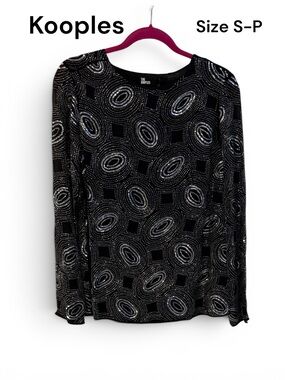 The KOOPLES Galaxy Rhinestone Beaded Top Black Long Sleeve Small Petite NWT